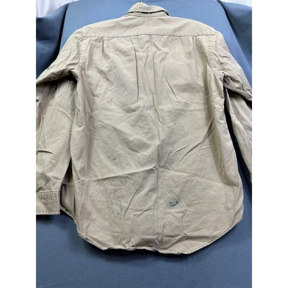 VTG Polo Ralph Lauren Men Tan Cotton Twill Work Shirt Utility Button Down Size M